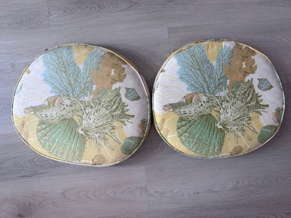 Vintage Custom Sea Life Print by Bloomcraft Round Accent Chair Floor Cushions